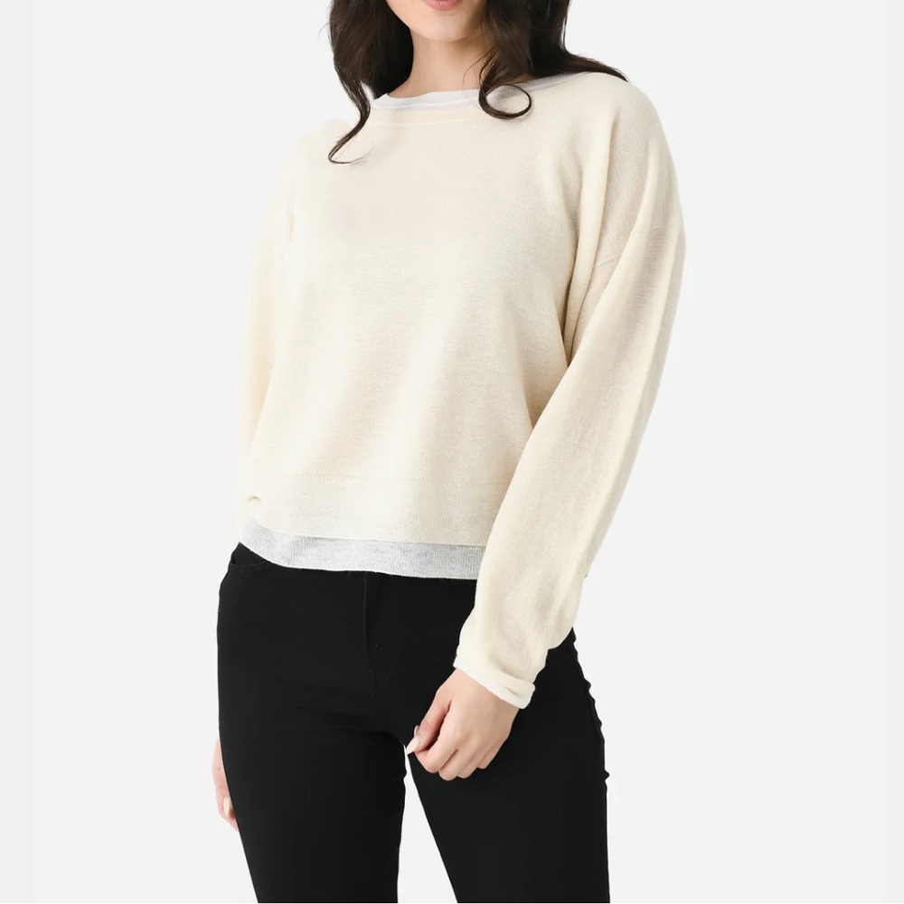 Vince Women’s Double Layer Sweater Wool Blend Sweater Ivory/white Size L